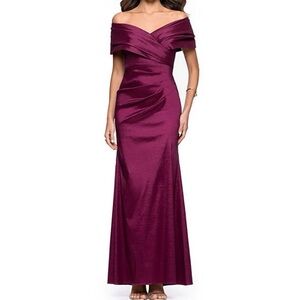 Off-Shoulder Satin Gown in Deep Plum Very Flattering